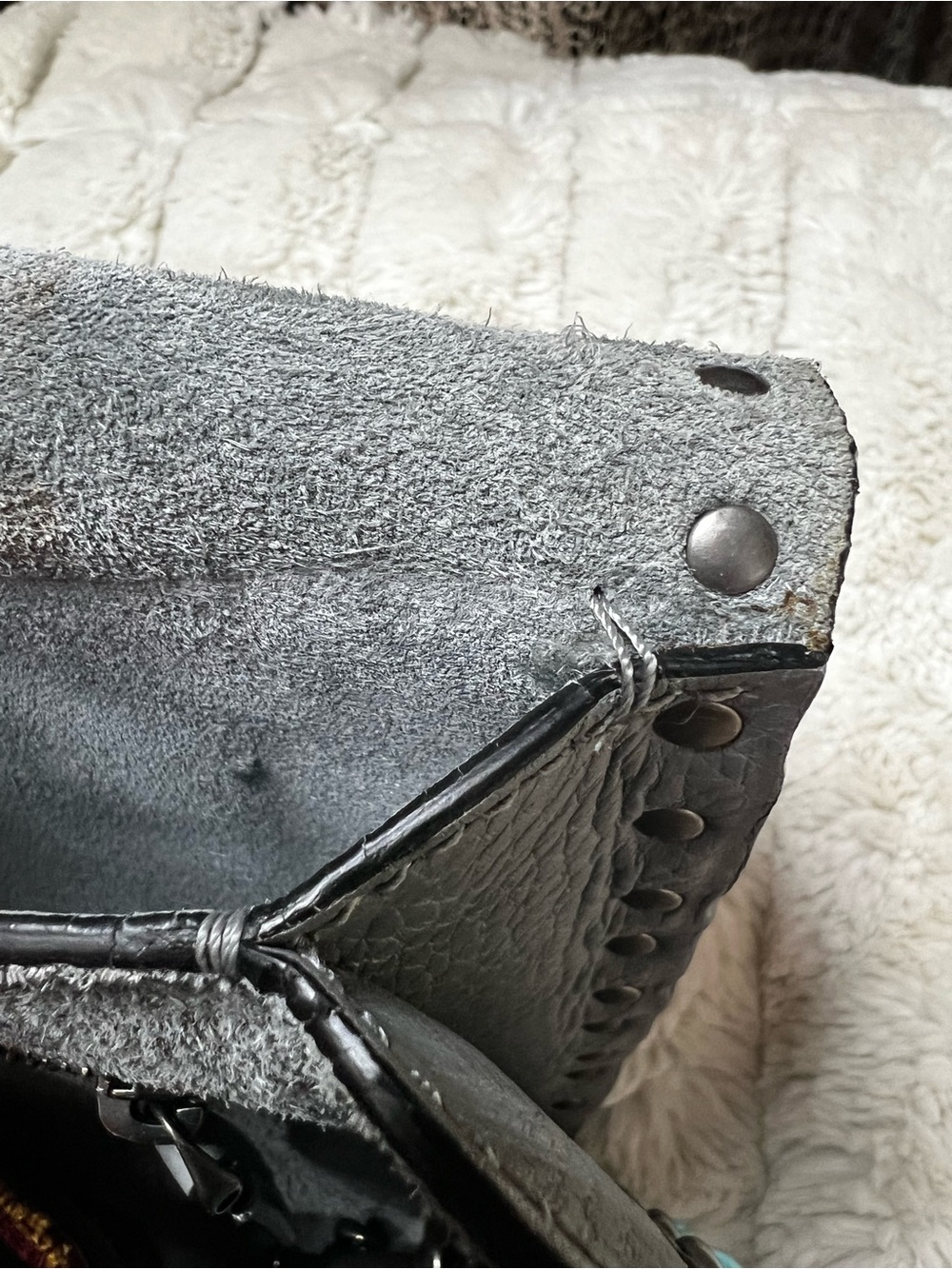 VALENTINO GARAVANI GUITAR ROCKSTUD ROLLING TURQUOISE STUDDED GRAY CROSSBODY BAG - Picture 16 of 17
